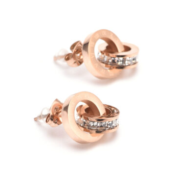 Roman Numeral Double Rings Diamond Titanium Steel Earrings