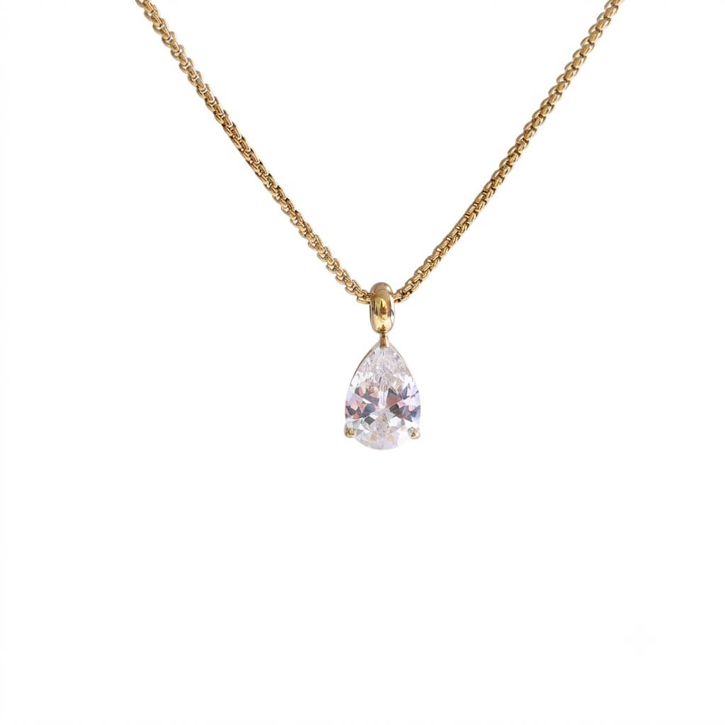 N0010 Pear Cubic Zirconia Solitaire Necklace 01
