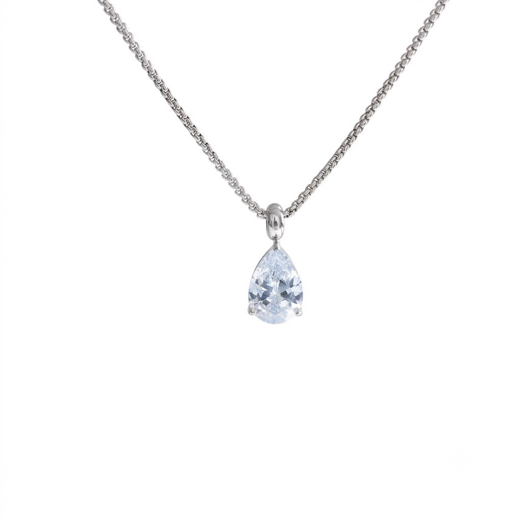 N0010 Pear Cubic Zirconia Solitaire Necklace 02