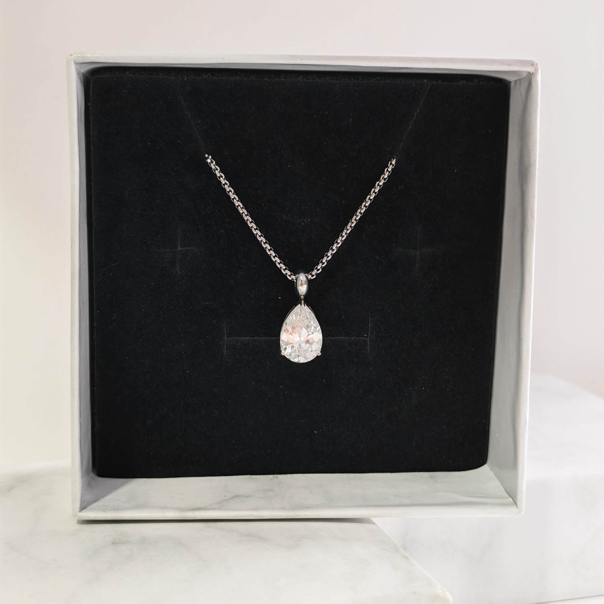 N0010 Pear Cubic Zirconia Solitaire Necklace 07