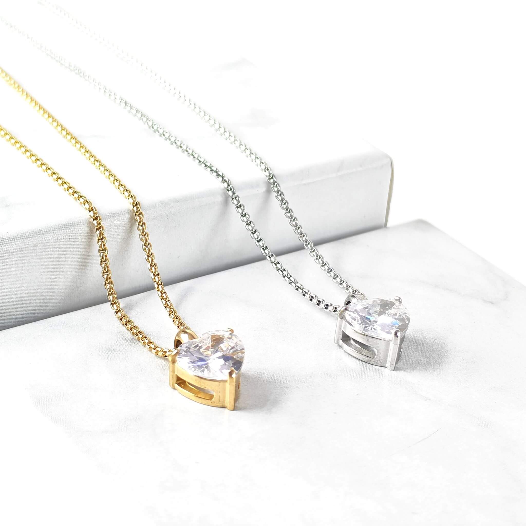N0011 Heart Cubic Zirconia Solitaire Necklace 03