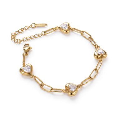 B-6 Heart Cubic Zirconia Paperclip Bracelet 01
